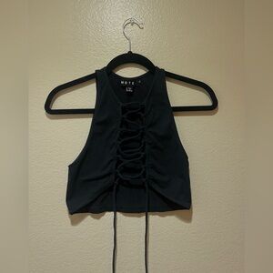 Black lace up crop top
